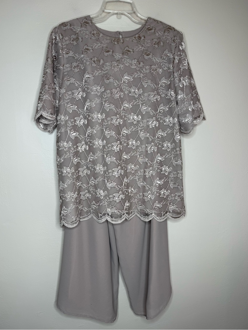Vintage Brownstone Studio Lace Overlay Blouse & Pant Set Taupe Size Medium